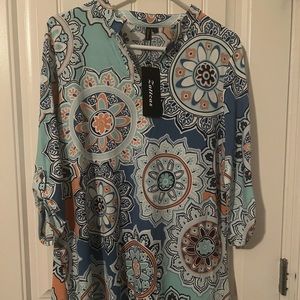 Zattcas Tunic Roll Tab Sleeves Colorful Bright Long V Neck Stretchy